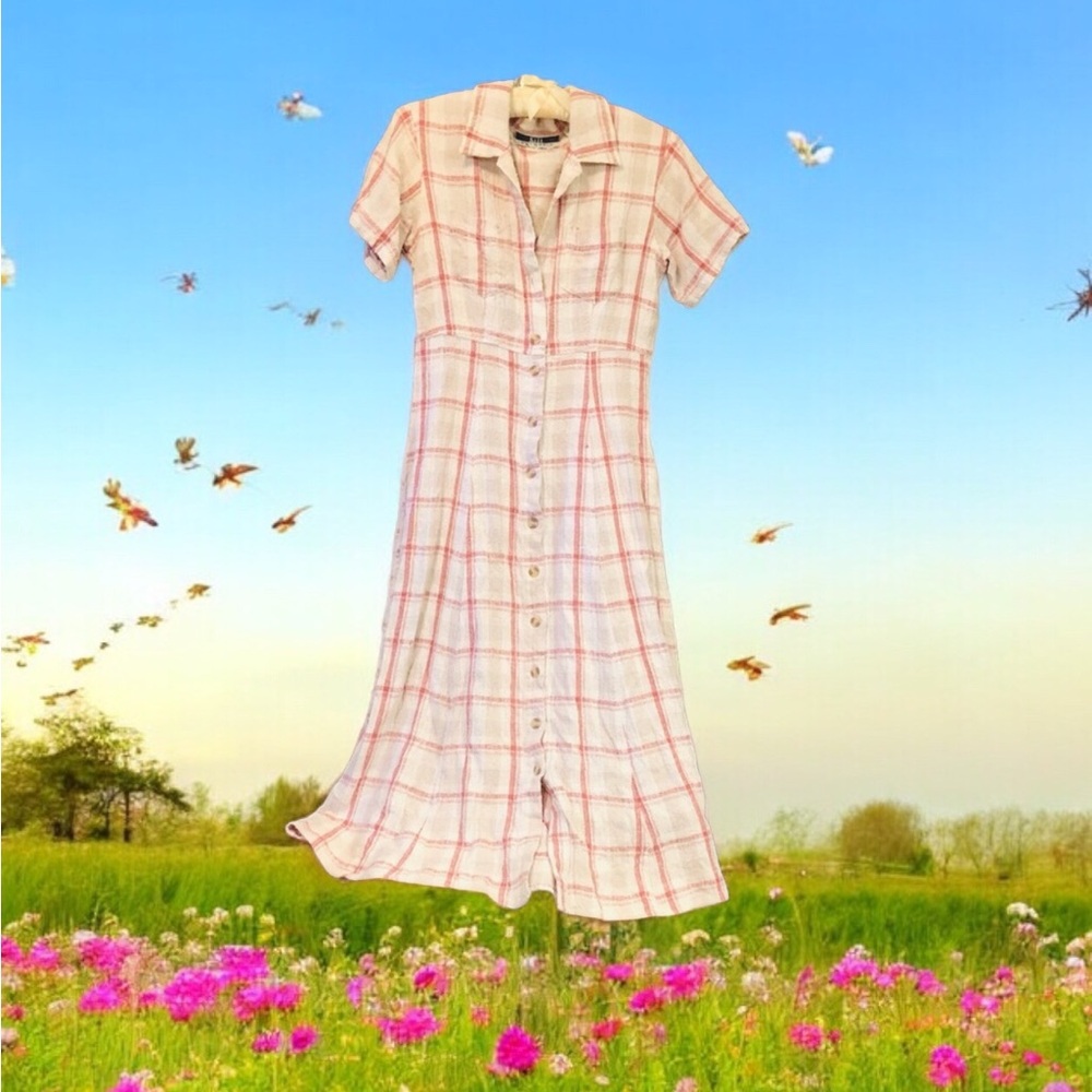 Silk eXchange Dress Vintage Look Red and Cream Small